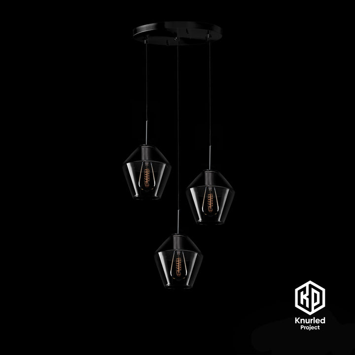 Matte Black 3 Drop Pendant + Diamond Shade