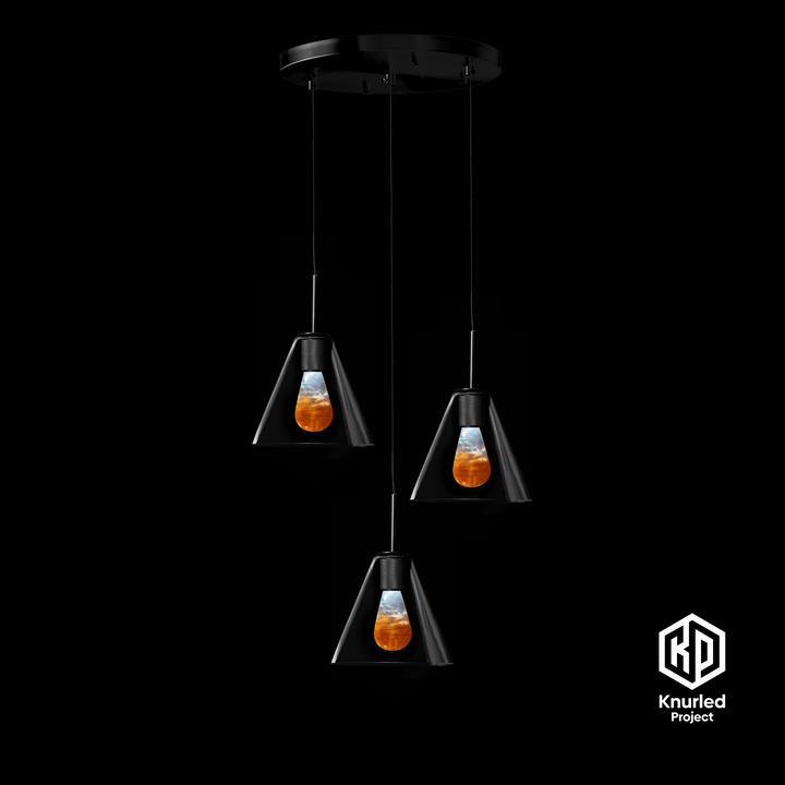 Matte Black 3 Drop + Molten Mood Bulbs + Cone Shade