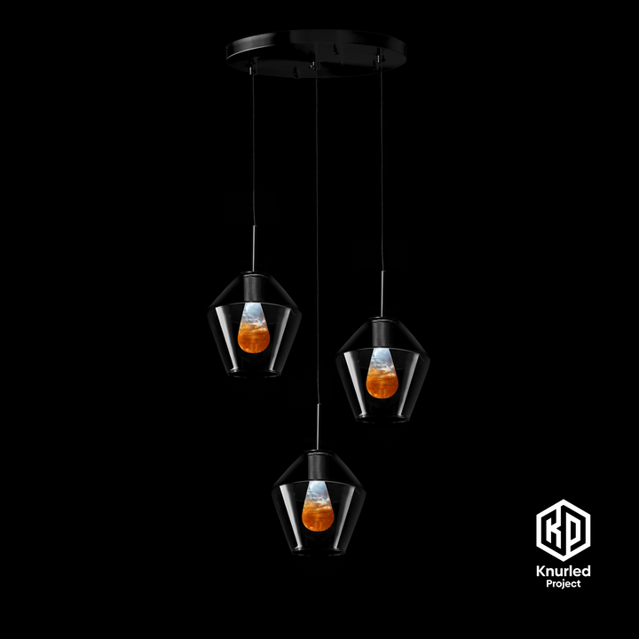 Matte Black 3 Drop + Molten Mood Bulbs + Diamond Shade