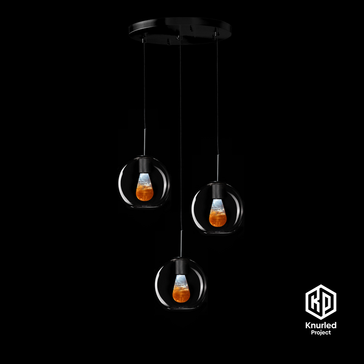 Matte Black 3 Drop + Molten Mood Bulbs + Globe Shade