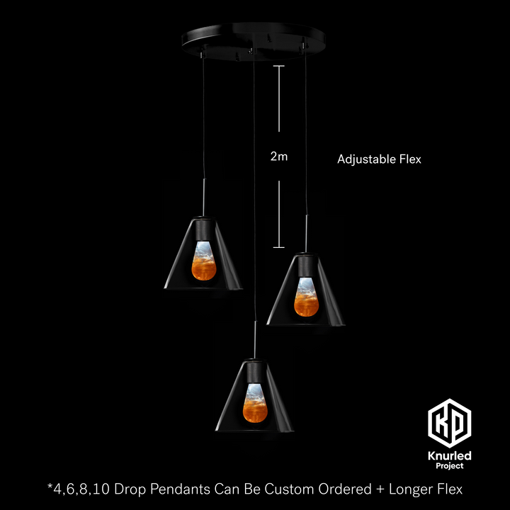 Matte Black 3 Drop + Molten Mood Bulbs + Cone Shade