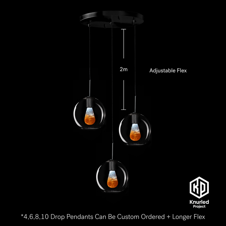 Matte Black 3 Drop + Molten Mood Bulbs + Globe Shade