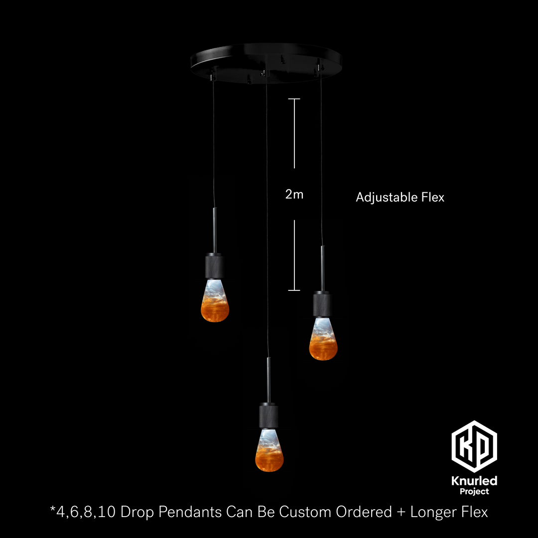 Matte Black 3 Drop Pendant + Molten Mood Bulbs