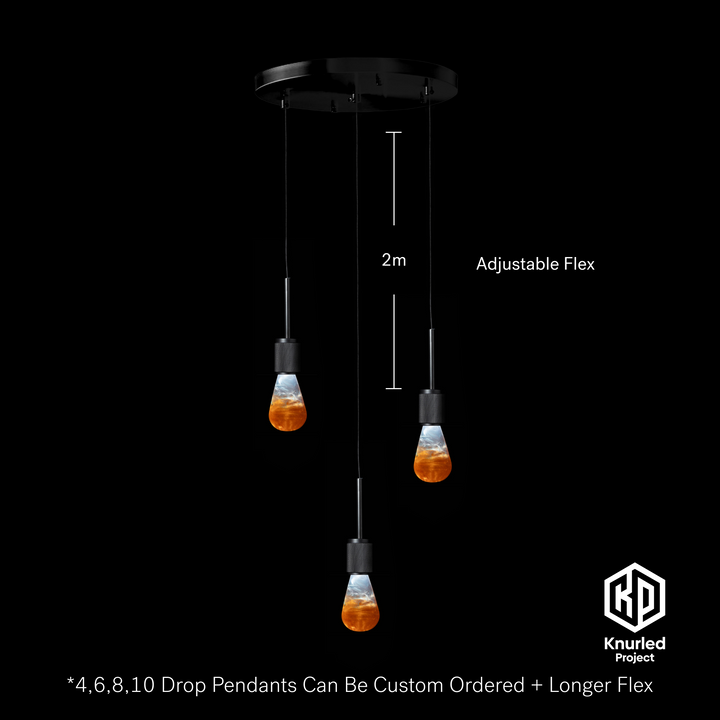 Matte Black 3 Drop Pendant + Molten Mood Bulbs