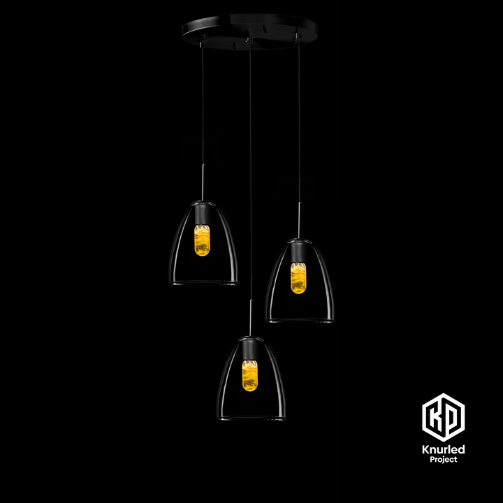 Matte Black 3 Drop + Lava Mood Bulbs + Bell Shade