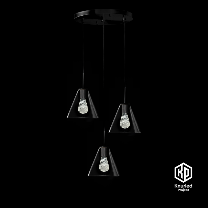 Matte Black 3 Drop + Smoked Mood Bulbs + Cone Shade