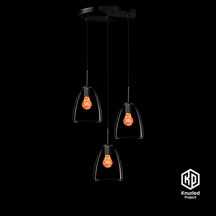 Matte Black 3 Drop + Blossom Mood Bulbs + Bell Shade