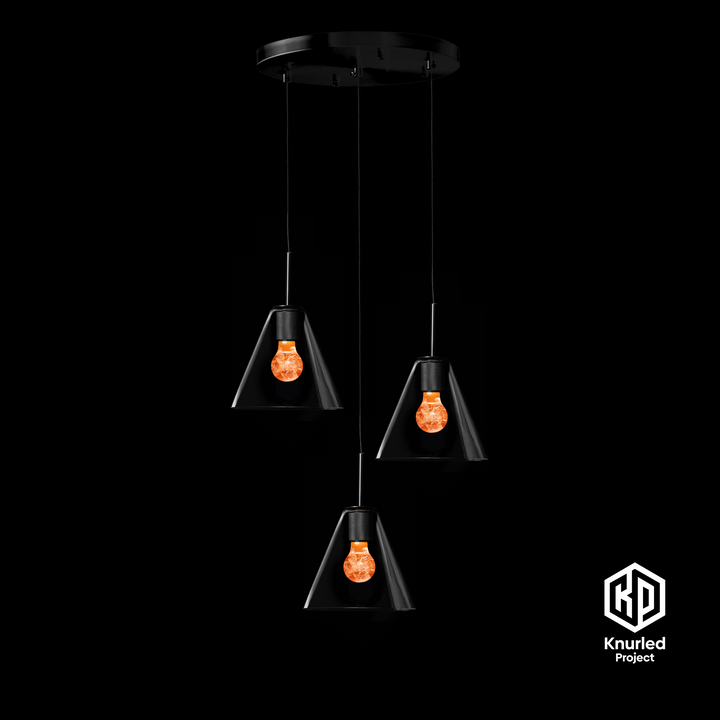 Matte Black 3 Drop + Blossom Mood Bulbs + Cone Shade