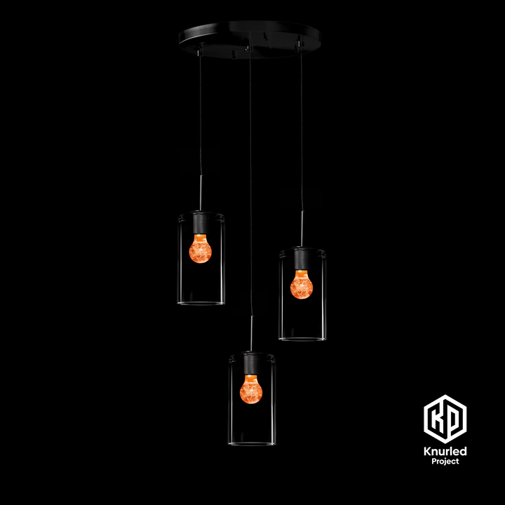 Matte Black 3 Drop + Blossom Mood Bulbs + Cylinder Shade