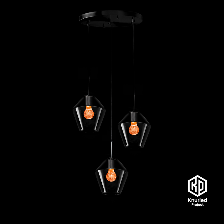 Matte Black 3 Drop + Blossom Mood Bulbs + Diamond Shade