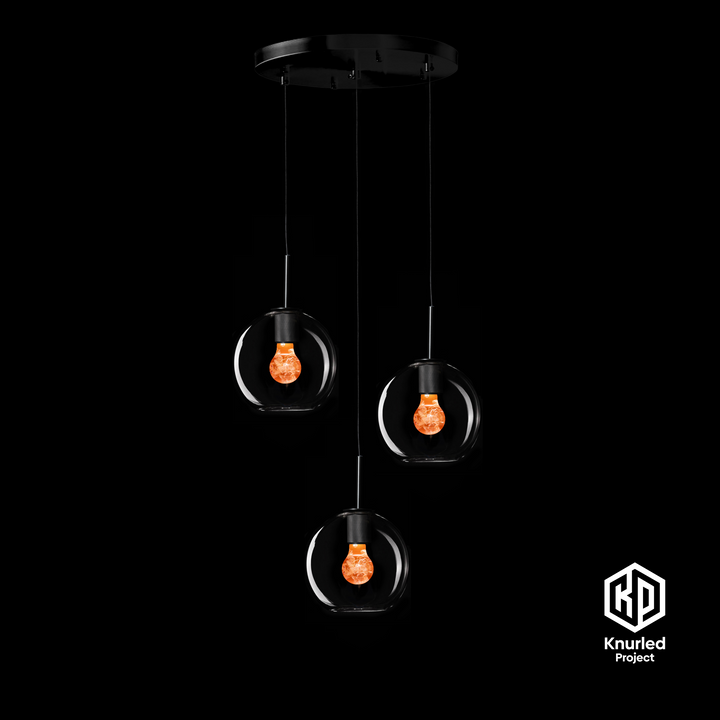 Matte Black 3 Drop + Blossom Mood Bulbs + Globe Shade