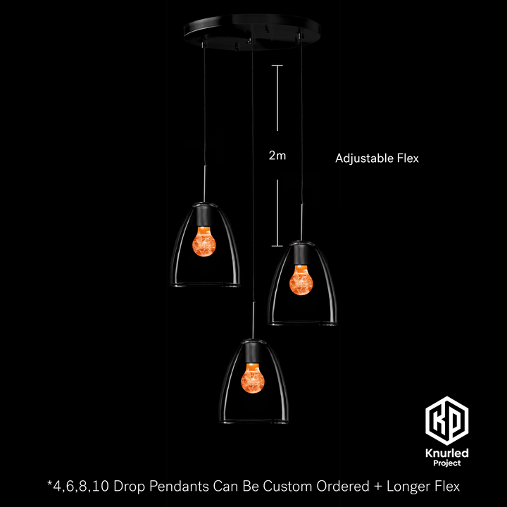 Matte Black 3 Drop + Blossom Mood Bulbs + Bell Shade