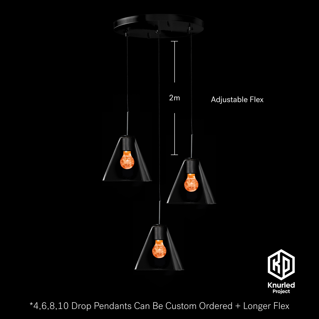 Matte Black 3 Drop + Blossom Mood Bulbs + Cone Shade