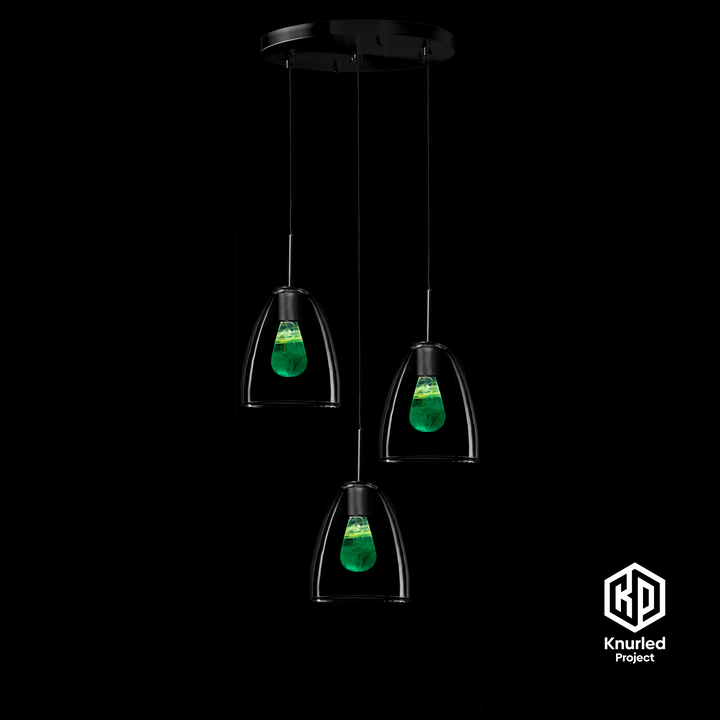 Matte Black 3 Drop + Cryptonite Mood Bulbs + Bell Shade