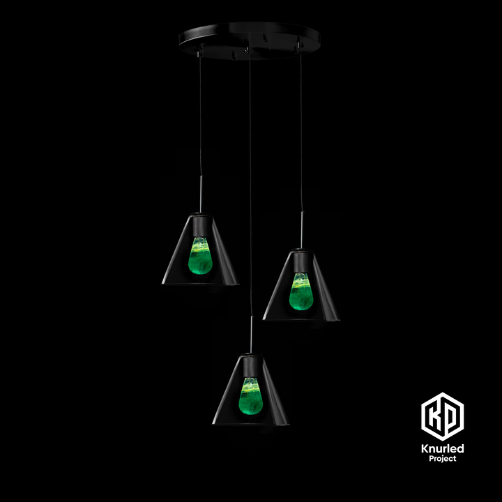 Matte Black 3 Drop + Cryptonite Mood Bulbs + Cone Shade