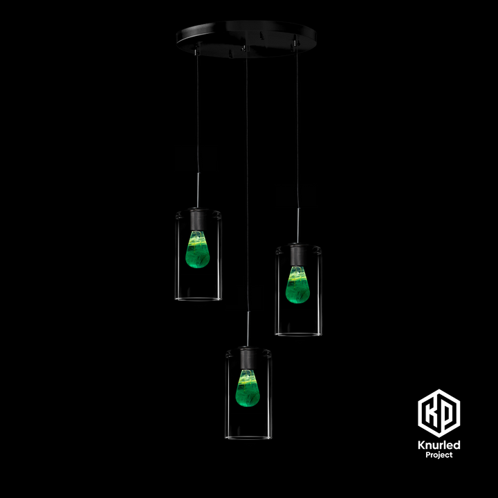 Matte Black 3 Drop + Crtyptonite Mood Bulbs + Cylinder Shade