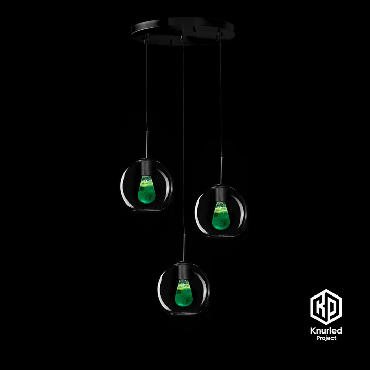 Matte Black 3 Drop + Cryptonite Mood Bulbs + Globe Shade