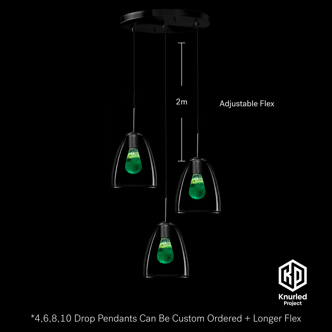 Matte Black 3 Drop + Cryptonite Mood Bulbs + Bell Shade