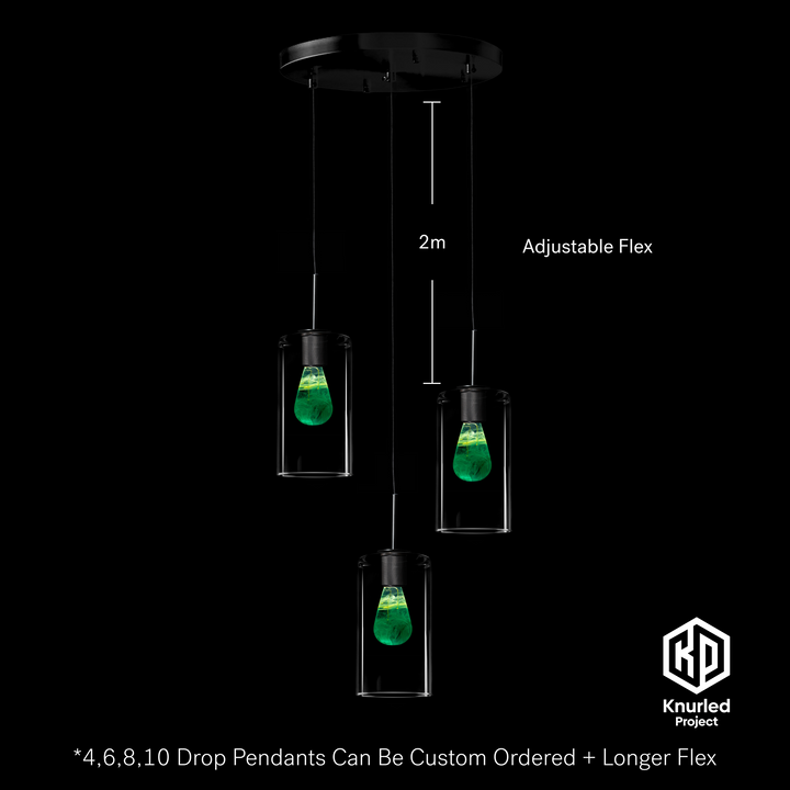 Matte Black 3 Drop + Crtyptonite Mood Bulbs + Cylinder Shade