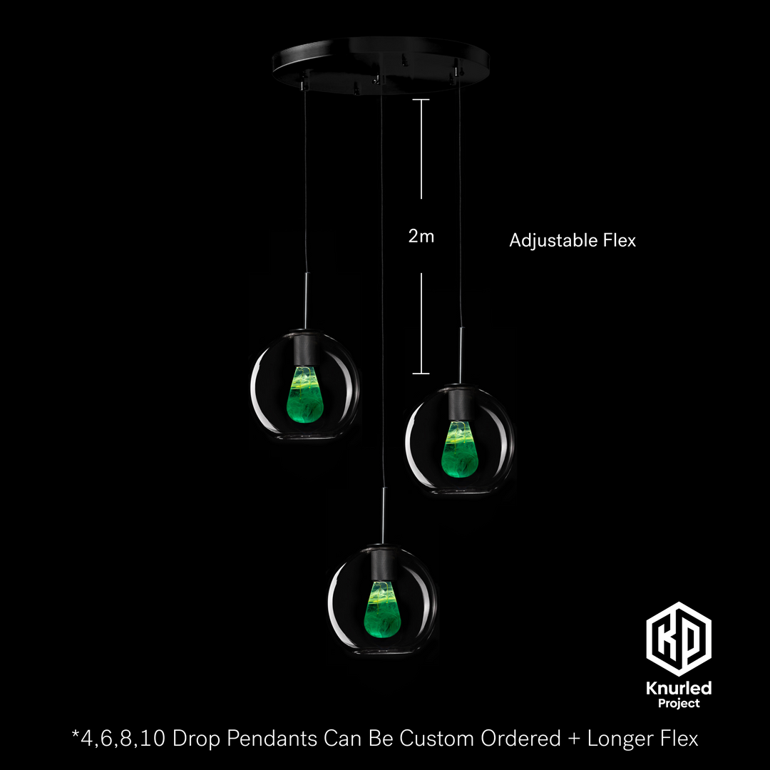 Matte Black 3 Drop + Cryptonite Mood Bulbs + Globe Shade