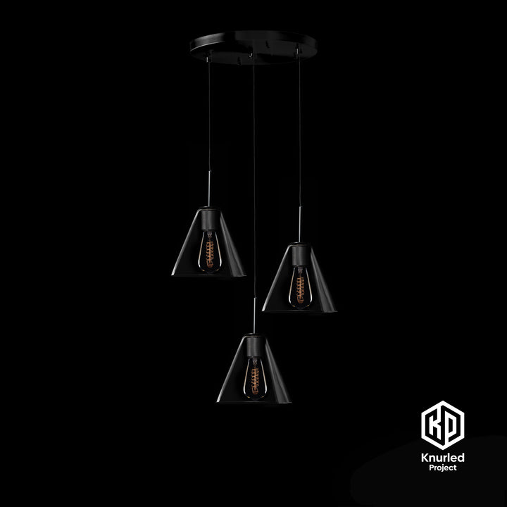 Matte Black 3 Drop Pendant + Cone Shade