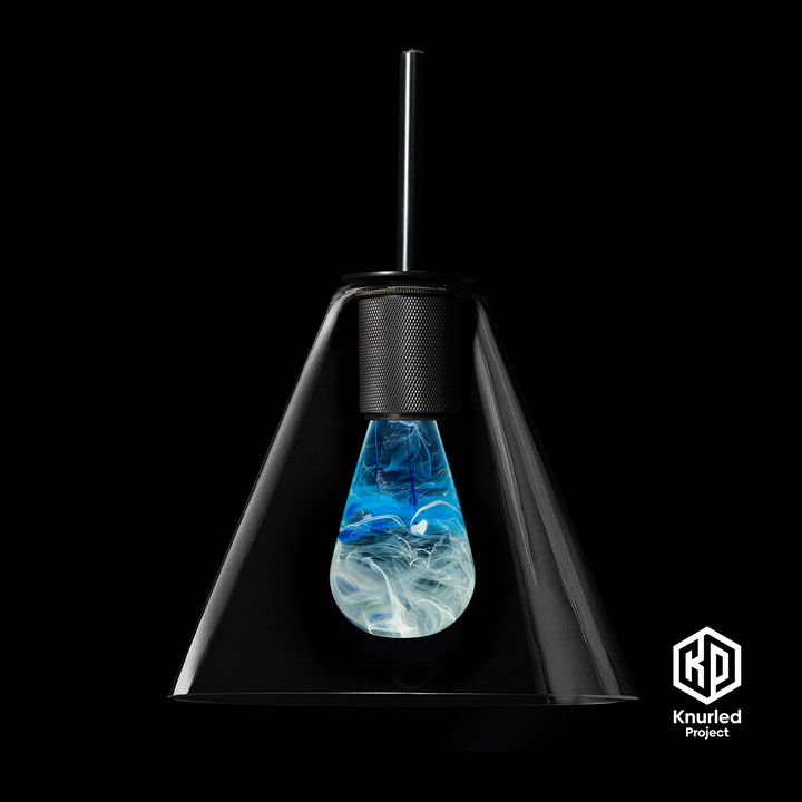 Matte Black 3 Drop + Glacier Mood Bulbs + Cone Shade