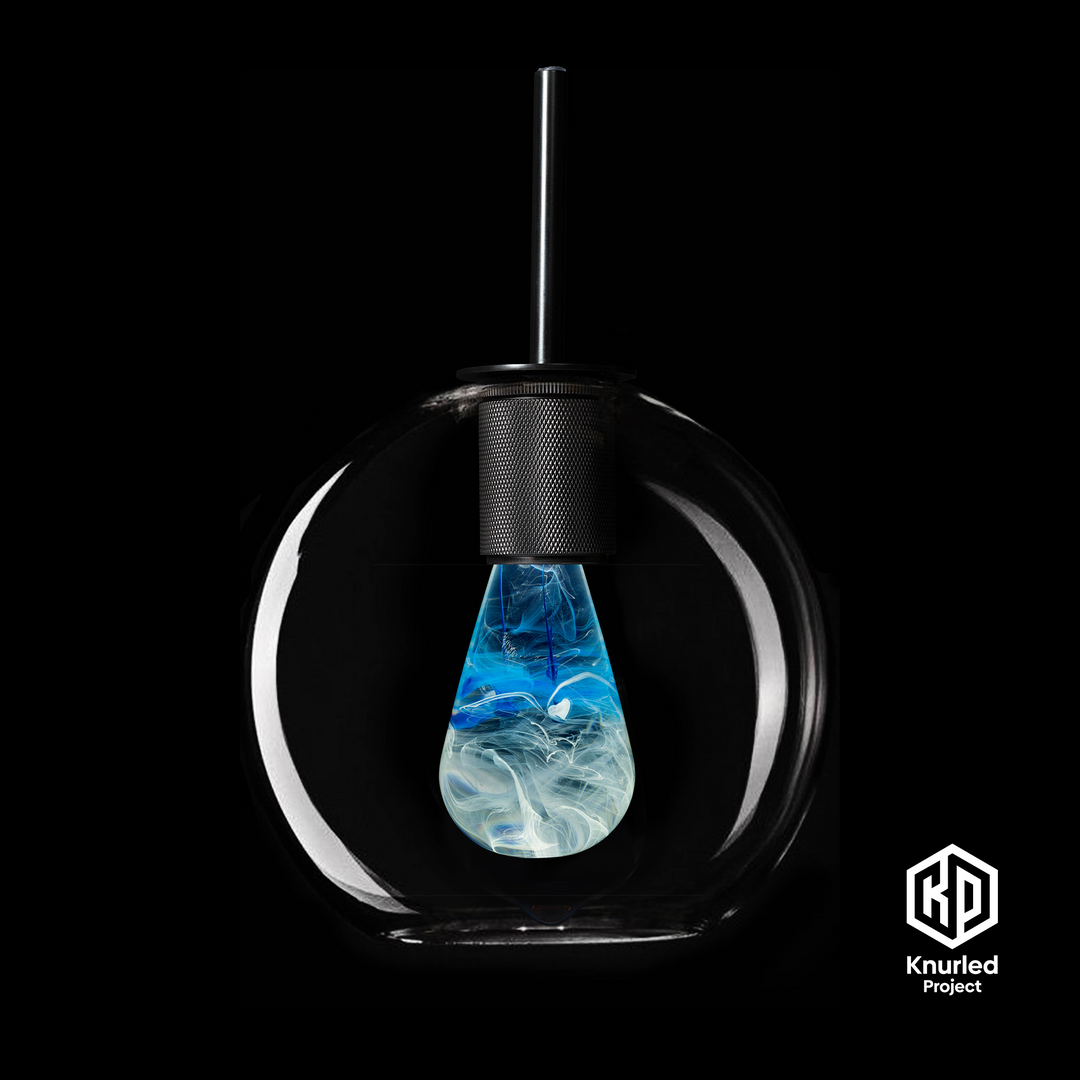 Matte Black 3 Drop + Glacier Mood Bulbs + Globe Shade