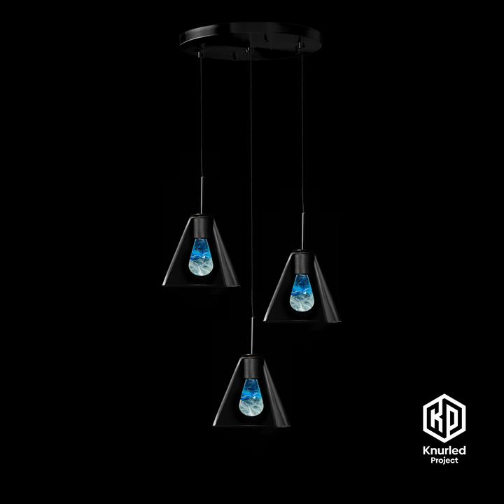 Matte Black 3 Drop + Glacier Mood Bulbs + Cone Shade