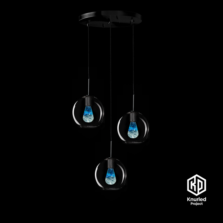 Matte Black 3 Drop + Glacier Mood Bulbs + Globe Shade