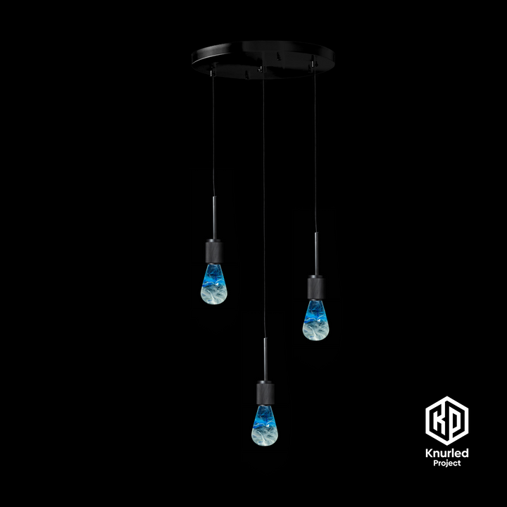 Matte Black 3 Drop Pendant + Glacier Mood Bulb