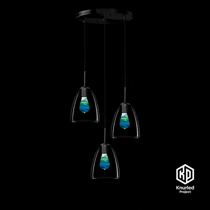 Matte Black 3 Drop + Ripple Mood Bulbs + Bell Shade