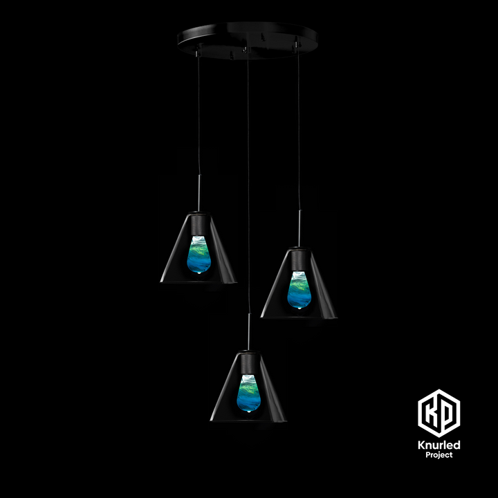 Matte Black 3 Drop + Ripple Mood Bulbs + Cone Shade