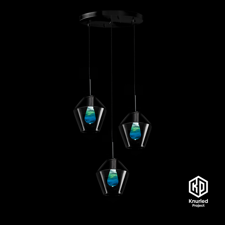 Matte Black 3 Drop + Ripple Mood Bulbs + Diamond Shade