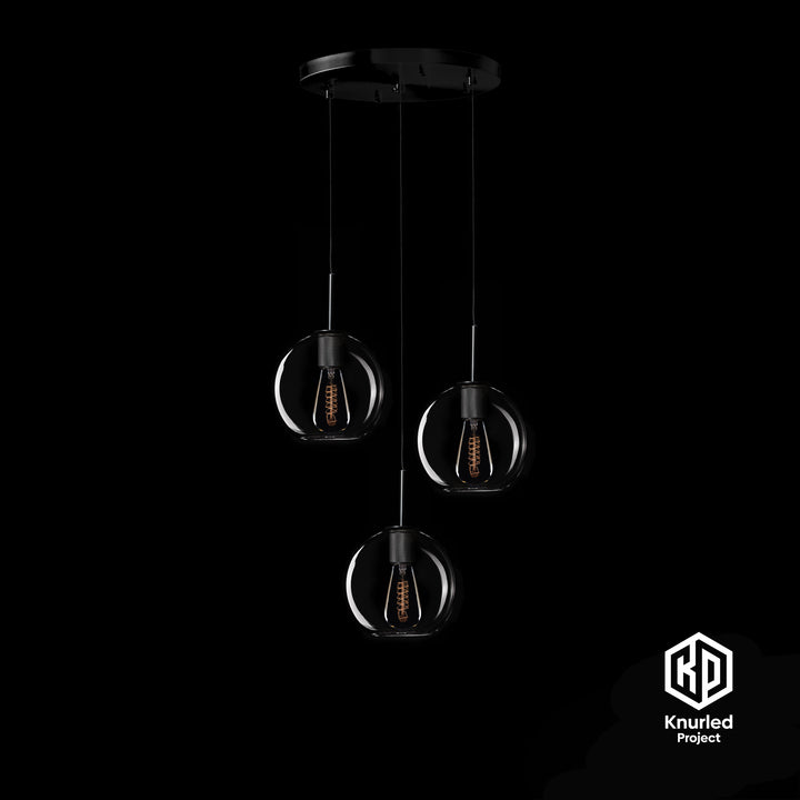 Matte Black 3 Drop Pendant + Globe Shade