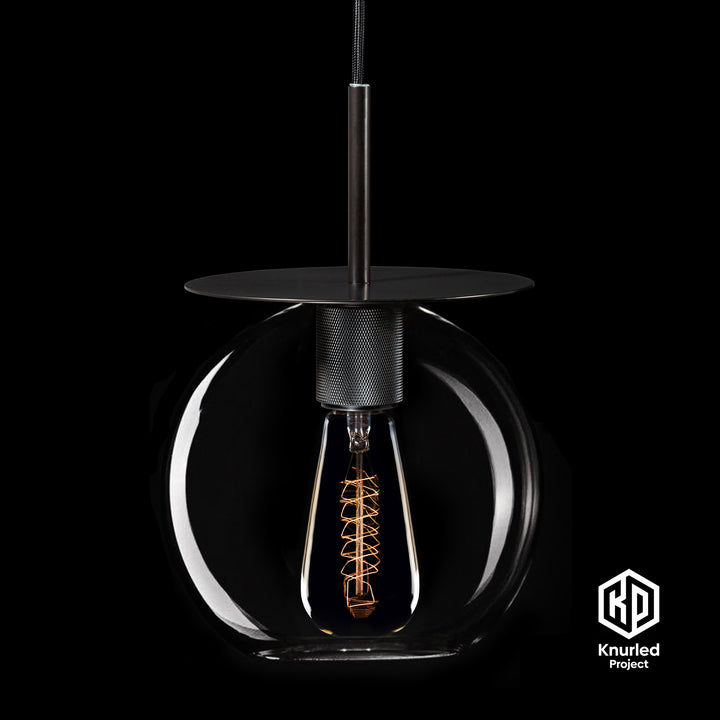 Matte Black Disc Pendant Light + Globe Shade