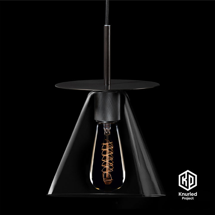 Matte Black Disc Pendant Light + Cone Shade