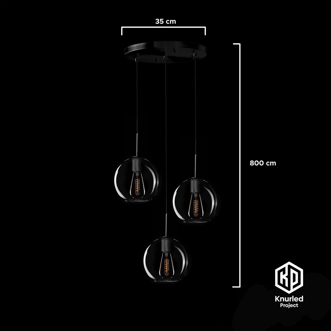 Matte Black 3 Drop Pendant + Globe Shade