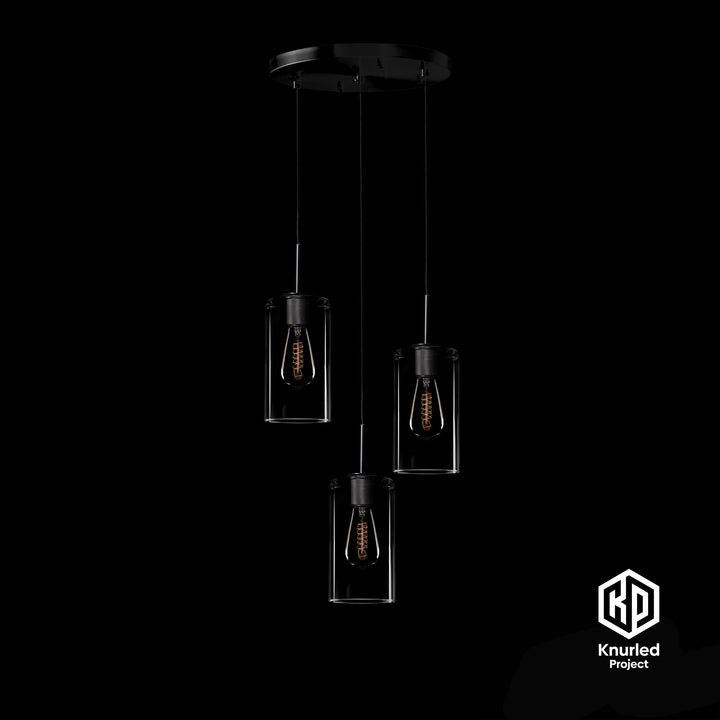 Matte Black 3 Drop Pendant + Cylinder Shade