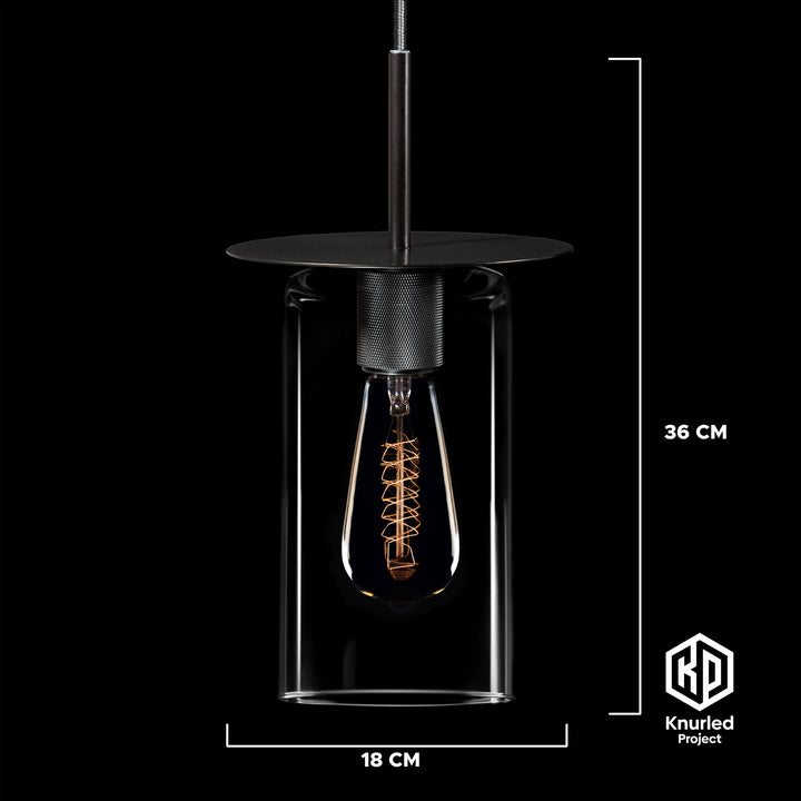 Matte Black Disc Pendant Light + Cylinder Shade