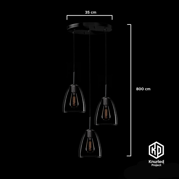 Matte Black 3 Drop Pendant + Bell Shade