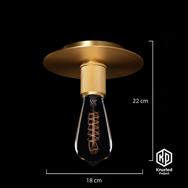 Brass Ceiling light with disc and filament bulb and product measurements