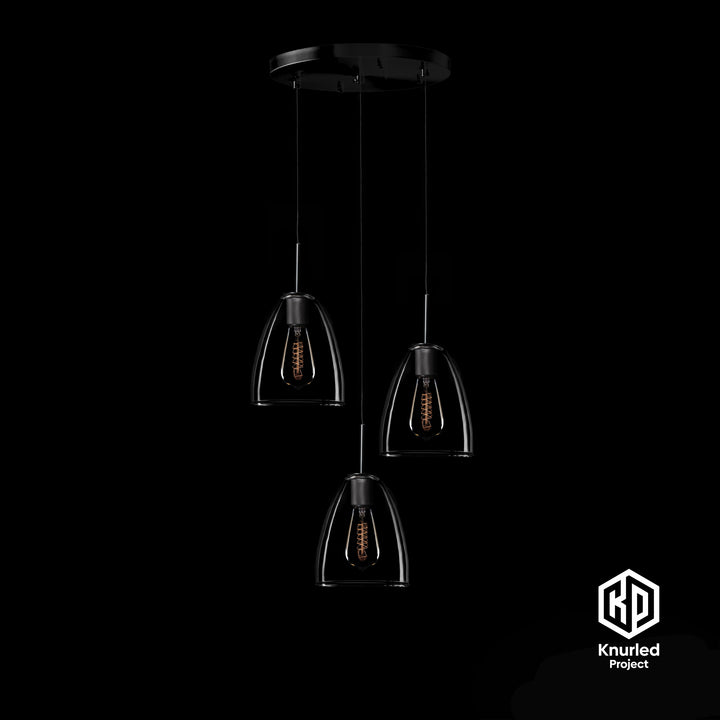 Matte Black 3 Drop Pendant + Bell Shade