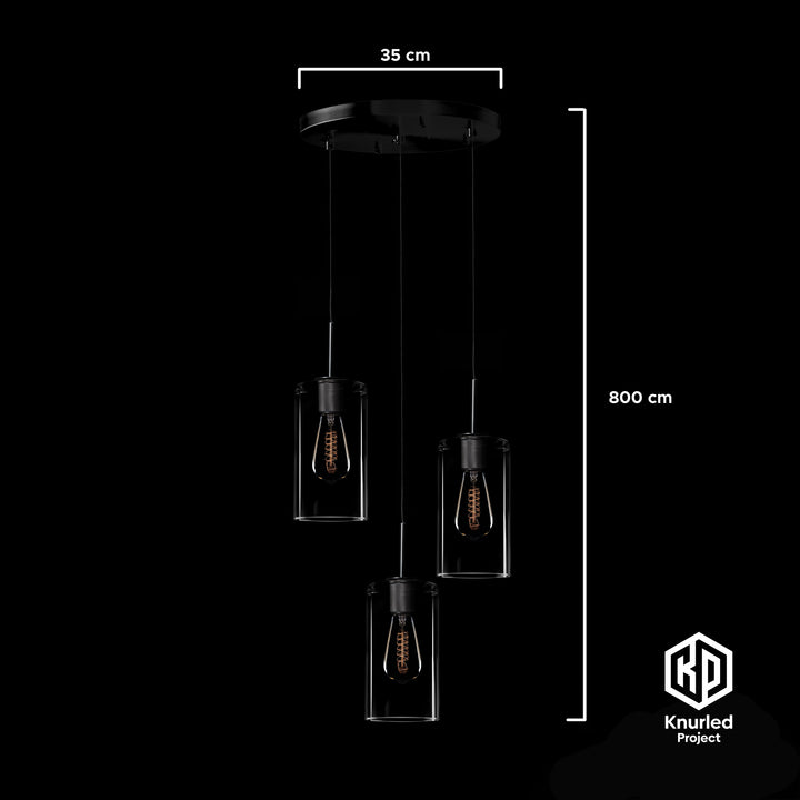 Matte Black 3 Drop Pendant + Cylinder Shade