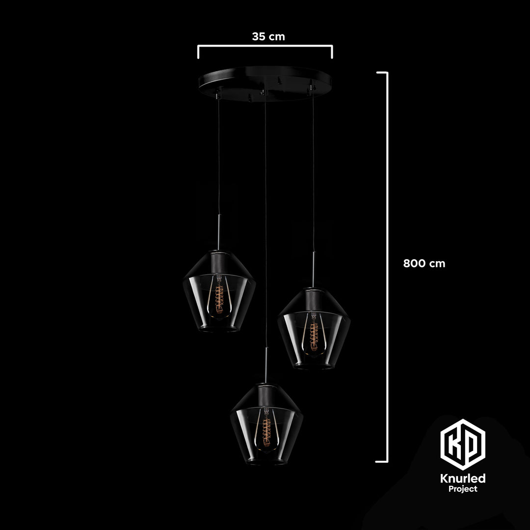 Matte Black 3 Drop Pendant + Diamond Shade