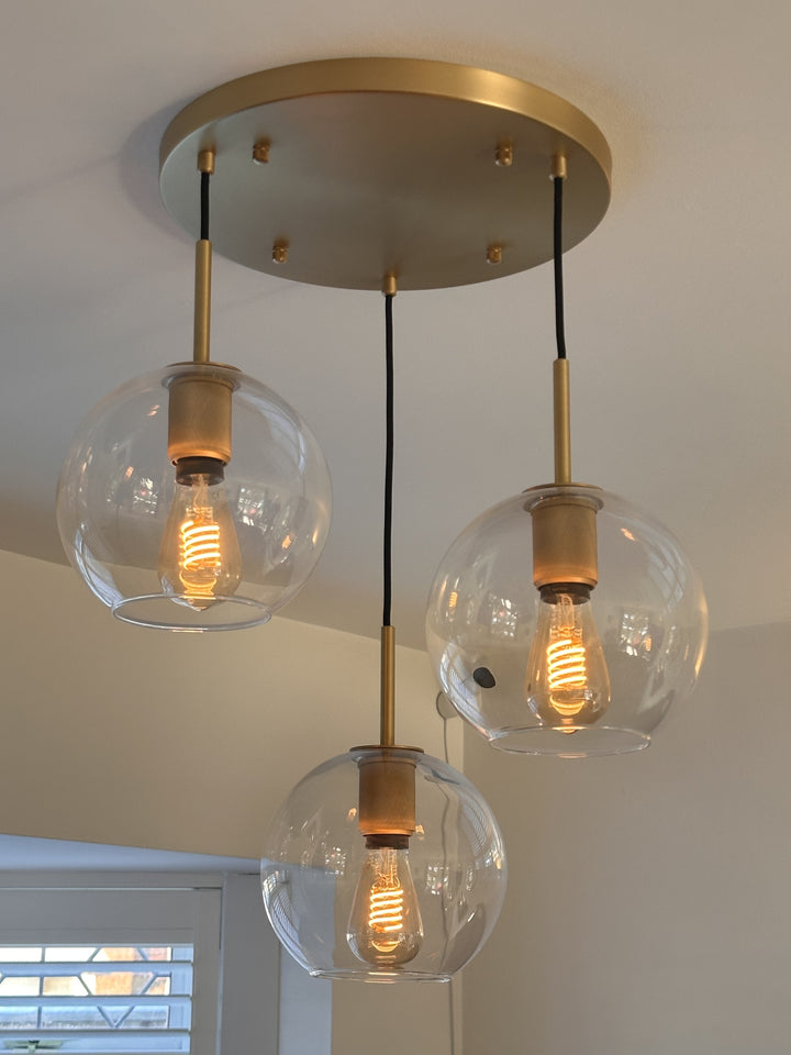 Brass 3 Drop Pendant + Globe Shade