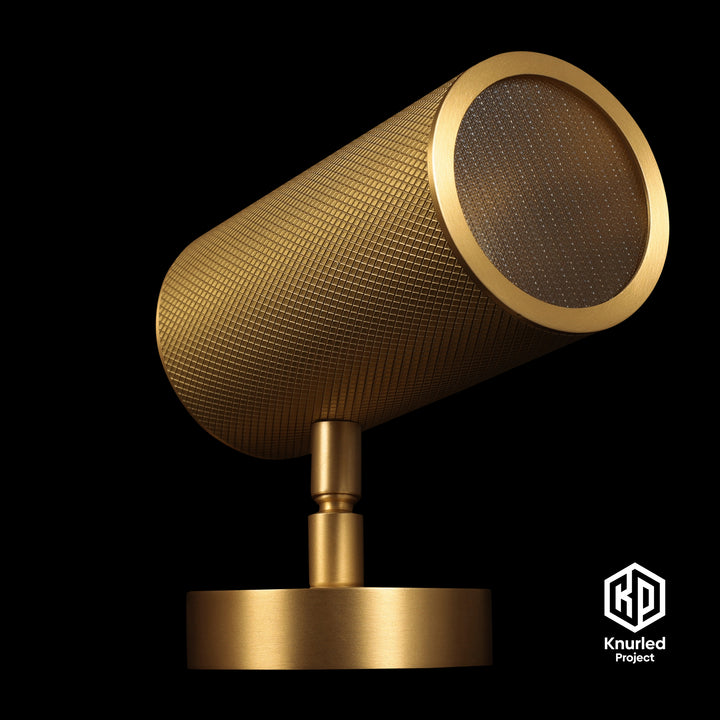 Brass directional light by The Knurled Project on a black background