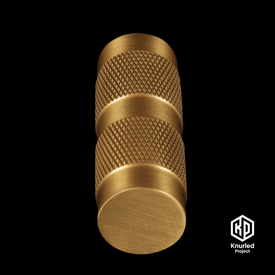 Brass T Bar handle by The Knurled Project on a black background