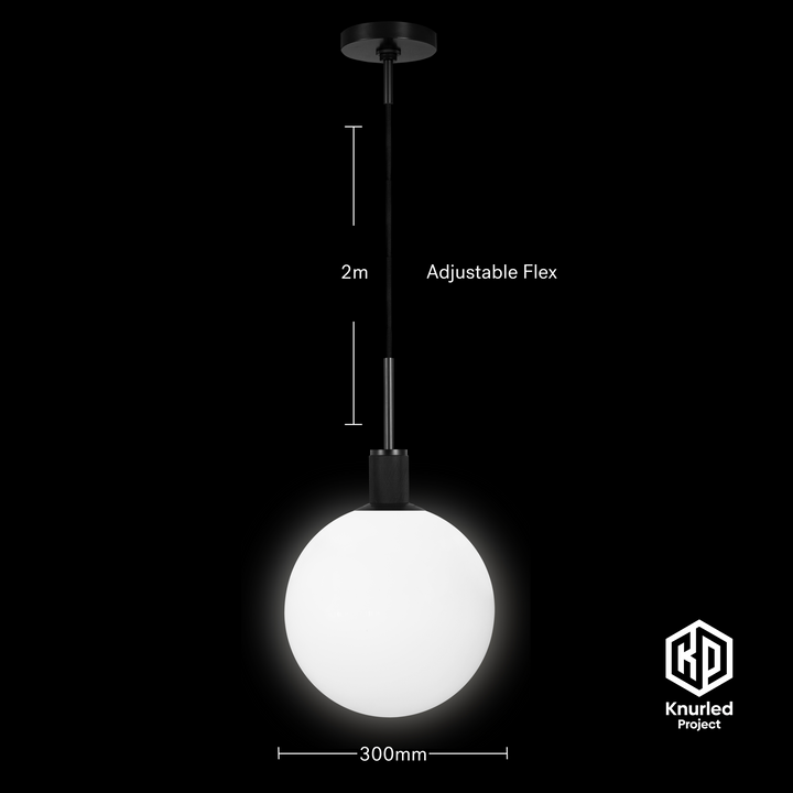 Matte Black Pendant Light + 300mm Opal Shade