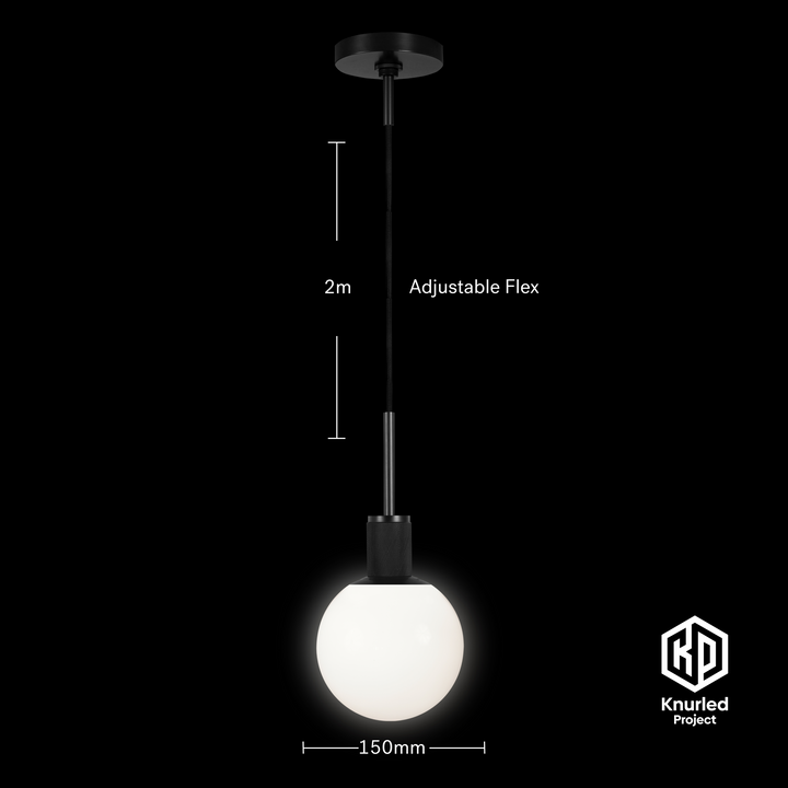 Matte Black Pendant Light + 150mm Opal Shade