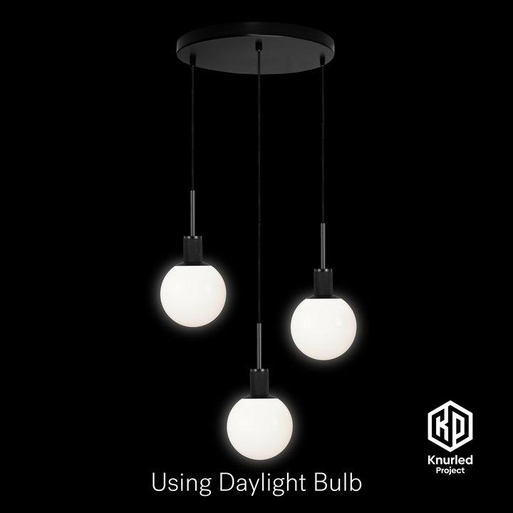 Matte Black 3 Drop Pendant Light + 150mm Opal Shade